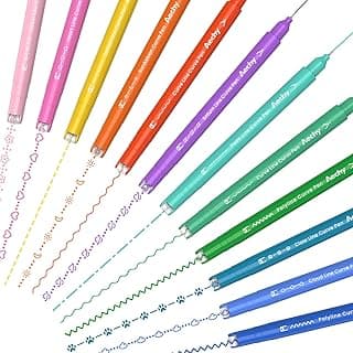 AECHY Bolígrafos Curvos de Colores tomar notas, Marcadores de Punta Doble con 10 Formas de Curva Diferentes & 12 Líneas Finas de Colores, Juego de Rotuladores Resaltadores Curvos para Niños