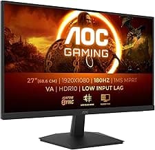 AOC Gaming 27G15N, Monitor Full HD de 27 Pulgadas, 180 Hz, Fast VA, 1 ms, Sincronización adaptativa, HDR10, Bajo retraso de Entrada 1920x1080, HDMI 2.0, DisplayPort 1.4, 24 Pulgada FHD HDR10