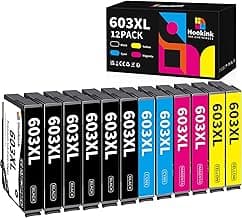 Hookink 603XL Cartuchos de Tinta Compatible para Tinta Epson 603XL 603 XL para XP-3100 XP-2100 XP-2150 XP-2155 XP-3150 XP-3105 XP-4100 XP-4150, Workforce WF-2810 WF-2820 WF-2830 WF-2850 (12-Paquetes)