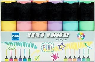 Plus Office – Subrayadores Fluorescentes, Rotulador Marcador con Punta Biselada, Pack de 12 Text Liner de Colores Neón y Pastel, Rotuladores Fosforescentes de Base al Agua (Pack de 12 Neón y Pastel)