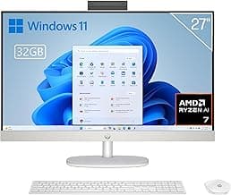HP 27-ct2003ss - Ordenador de 27" Full HD con Cámara, Teclado y Ratón Inalámbricos (AMD Ryzen AI 7 350, 32GB RAM, 1TB SSD, AMD Radeon Graphics, Windows 11) Blanco - Teclado QWERTY Español
