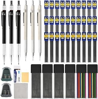 YOPEUC 57 Piezas Juego de Lápices Mecánicos,Portaminas Mecánicos 0,5, 0,7, 0,9 mm con Minas, Borrador, Sacapuntas,Metálica Portaminas,Portaminas Artísticas para Dibujar y Dibujar