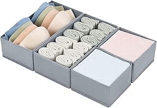 DIMJ Organizador Cajones Juego de 4 Cajas Almacenaje Plegables de Tela Para Guardar Ropa, Organizadores de Cajones No Tejidos, Calcetines, Ropa Interior, Clásico Gris
