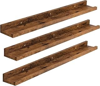 HOOBRO Estantes Flotantes, Juego de 3 Estantes de Pared, Estantes Colgantes de 90 cm, Borde Elevado y Soporte Invisible, para Baño, Dormitorio, Cocina, Oficina, Marrón Rústico EBF90BJ01