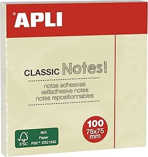 APLI 10975 - Notas adhesivas, Color Amarillo, 75 x 75 mm, pack de 100