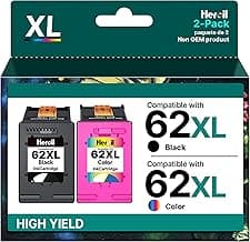 Heroil 62XL 62 XL Cartucho de Tinta para HP 62 Negro y Color Cartucho Compatibili para HP 62 Envy 5540 5547 5640 7640 5644 5646 para Officejet 200 250 5740 5742 5744 (Negro y Color, 2-Pack)