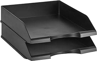 Amazon Basics Rectangular Organizador de cartas apilable de oficina, bandeja de escritorio, paquete de 2, Tamaño carta, negro