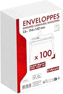 Clairefontaine, ‎5666C, Pack de 100 sobres autoadhesivos blancos, 11,4x16,2 cm, 80 gr, Calligraphe, Blanco