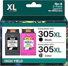 Heroil 305xl Cartuchos de Tinta Negro y Color 305 XL Reemplazo de Tinta para HP DeskJet 2710 2720 Envy 6010 6020 6030 DeskJet Plus 4100 4110 4120 4130 (2 Pack)