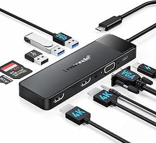 Docking Station USB C 3*Display -10 en 1, Lemorele Hub USB C Dual Monitor con 2 HDMI 4K, VGA, Audio, 3 USB 3.0/2.0, PD 100W, SD/TF, USB C Docking Station a MacBook/DELL/Windows/HP/Surface