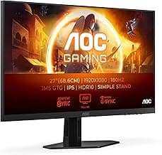 AOC Gaming 27G4XED - Monitor Full HD de 27 Pulgadas, 180 Hz, 1 ms, FreeSync Prem., G-Sync Comp., HDR10 1920x1080, 2X HDMI 2.0, 1x DisplayPort 1.4 Negro/Gris, 27 Pulgada FHD, Soporte Fijo