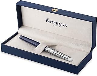 Waterman Hémisphère pluma estilográfica | Metalizada y lacada en azul | Capuchón labrado | Plumín fino de acero inoxidable | Tinta azul | Estuche de regalo