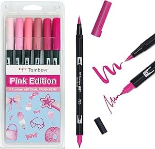 Tombow ABT Dual Brush Pen Pink Edition - Bolígrafo con dos puntas, perfecto para escribir a mano y diario de balas, se puede pintar en agua, 6 unidades