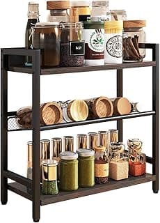 IBUYKE Especiero de 3 Niveles, Organizador Especias, Organizador escritorio, Estante de cocina,Para Comedor, Baño, Dormitorio, Oficina, Gris Oscuro TLJ021G