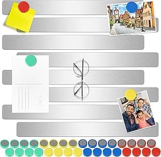Wukong 30x3cm | 8 Piezas Plata Pizarra Magnética Pizarra Memo, Tablero de Anuncios Adhesivo con 32 Piezas Imanes de Colores para Oficina, Pizarra de Alfileres, Pared de Fotos, Hogar