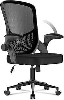 naspaluro Silla de Oficina Ergonómica, Silla de Escritorio con Reposabrazos Abatibles, Regulable en Altura, Función Inclinable, Respaldo Transpirable, Silla Giratoria 360º, Negra