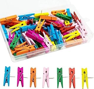 Chinchetas de Colores Pinzas de Ropa de Madera (Pack de 50) Colorido Set Chincheta Corcho para Manualidades, Tableros de Corcho, Notas de Papel, Fotos, Proyectos, Dibujos, Decoración