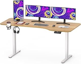 SANODESK QS Escritorio Elevable Eléctrico 160x75 cm, con Controlador de Pantalla Digital y Memoria, Gancho para Auriculares y Soporte para Bebidas, Escritorio Ergonómico para Oficina y Hogar - (Arce)
