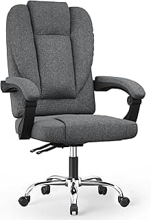 naspaluro Silla de Oficina Ergonómica, Escritorio de Oficina Ajustable con Respaldo Alto, Diseño De Resorte, Silla Giratoria De Tela De Algodón Y Lino, Ruedas Silenciosas para El Trabajo, Gray Oscuro