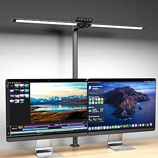 OGVDOE Lampara Escritorio LED de Doble Cabeza 24W 80CM Lámparas de Escritorio 5 Temperaturas Color y Atenuación Continua LED Escritorio Regulable con Abrazadera para Oficina Estudio Monitor