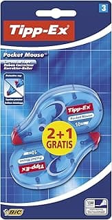 Tipp-Ex Pocket Mouse,Cinta Correctora, Óptimo para la Escuela y Oficina, Paquete de 3, 10 x 4,2 mm (Blanco)