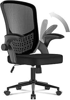 naspaluro Silla de Oficina Ergonómica con Brazos Abatibles 90°, Soporte Lumbar de Diseño Exclusivo, Tapicería de Malla Transpirable, Silla de Escritorio Giratoria 360°, Negro