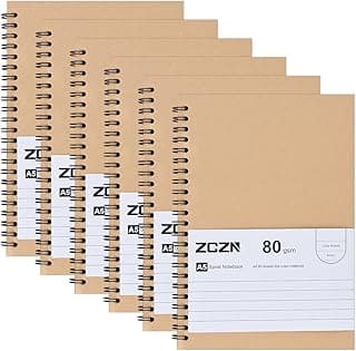 ZCZN cuaderno a5, Pack de 6 libreta a5, cuaderno de notas Tapa Blanda Cubierta de Kraft, Bloc de Notas a5 Espiral 60 hojas/120 Páginas Diario de Viaje para Niños, Estudiantes, Jóvenes, Adultos