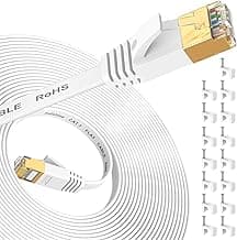 Folishine Cable Ethernet de 10 m, Cat7 de alta velocidad con conector RJ45 chapado en oro, cable LAN blindado para interruptor de red, más rápido que Cat5/Cat5e/Cat6-Blanco