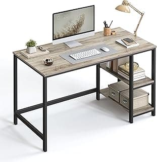 VASAGLE Escritorio, Mesa de Ordenador, con 2 Estante a la Izquierda o a la Derecha, para Oficina, Dormitorio, Estructura de Acero, Industrial, Greige y Negro LWD47MB
