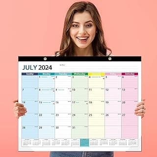 Calendario de pared grande 2024-2025, calendario de escritorio de 21.96 x 16.96 pulgadas, va de julio de 2024 a diciembre de 2025 para planificación y organización de oficina en casa con notas, estilo