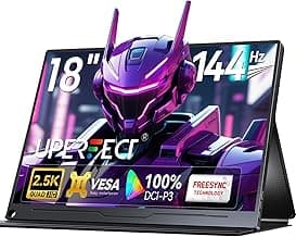 UPERFECT Monitor Portátil 18 Pulgadas 2.5K 144Hz - Formato 16:10 100% DCI-P3 Gaming, HDMI/USB-C, Ligera y Fácil de Transportar Pantalla IPS Compatible con Portatil/PC/Teléfono, Compatible con VESA