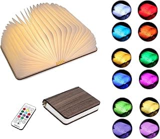 SANOTO Luz De Libro, Luz De Libro Recargable, Luz De Libro Led, 12 Colores De Madera Usb Con Control Remoto, Luz De Libro Para Decoración De Dormitorio, Idea De Regalo De Y Cumpleaños