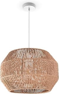 Paco Home Lámpara De Suspensión Mesa Comedor Papel Boho Colgante Lámpara E27 Ratán, Farbe_MuVa:Naturaleza (Ø35cm), Tipo de luminaria___Color:Lámpara colgante - Blanco
