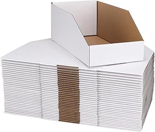 RLAVBL Set de 35 Cajas de Carton Trapezoidales Blancas 30,5 x 15,3 x 11,5 cm, Revistero de Almacenamiento Versátiles para Oficina, Almacén y Hogar