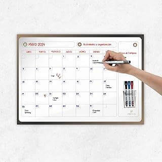 PREVIS Pizarra Calendario Pared Adhesivo A2 60x40cm con 3 Rotuladores - Planificador Mensual Cocina, Escritorio, Habitación, Oficina - Wall Calendar 2025 Planner
