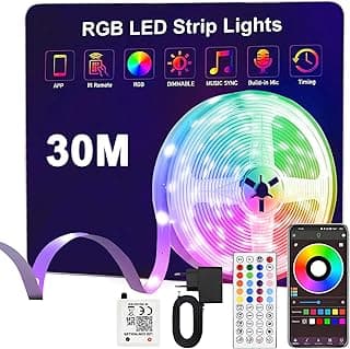 Anmossi Tira LED 30m,24V RGB Tiras LED con IR Control Remoto y Bluethooth App,Sincronización de Música,Modo Temporización,Luces LED Habitación,para Dormitorio,Sala,Cocina,Bar,Fiesta
