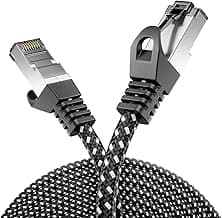 deleyCON 0,5m Cable LAN CAT7 - Cable de Red con Revestimiento de Cobre y Nailon - AWG27 600 MHz 10 Gbit/s S-FTP (PIMF) Cable de Conexión RJ45 Cable Ethernet para Enrutadores DSL de Internet - Negro