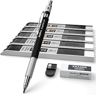 Nicpro Lápices Mecánicos Metal, Portaminas 2.0 mm con Borrador y Recambios de Plomo(HB, 2H, 4H, 2B, 4B) para Dibujo Redacción Escribiendo