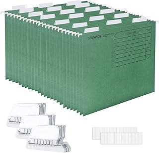 Srvnpioy Carpetas Colgantes A4, 25Pcs, Verde, con Pestañas e Inserciones de Tarjetas para Archivadores, Hecho de papel cartón, para Escuela, Hogar, Trabajo, Oficina