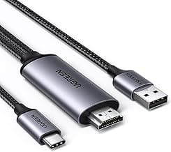 UGREEN Convertidor de Vídeo USB C a HDMI 2.0 4K@60Hz UHD Cable de Alimentación USB A(1M) Adaptador Compatible con Win, macOS, Linux; PS5/4, XBox Series; PC de Sobremesa, Portátil, DVD, Cámara(2M)