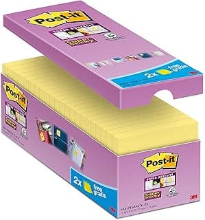 Post-it Notas Super Sticky Canary Yellow - Paquete de 14 Blocs + 2 GRATIS , 90 Hojas por Bloc (76 mm x 76 mm) - Color Amarillo - Notas Autoadhesivas para Listas de Tareas y Recordatorios
