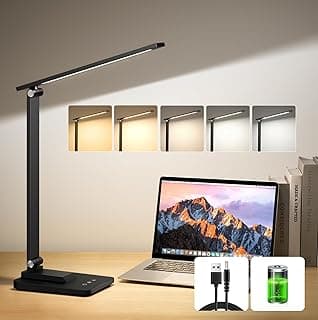 Lampara Escritorio LED, 3600mAh Batería Portátil & Plegable Flexo LED Escritorio, 10 Brillo + 5 Colores Flexo Escritorio, Temporizador de 45min Lamparas sin Cables, Lámpara Escritorio
