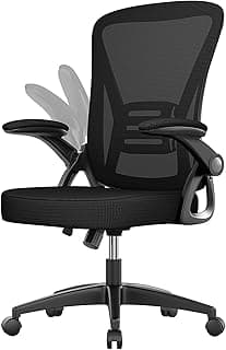 naspaluro Silla de Oficina, Silla de Escritorio Ergonómica con Reposabrazos Abatible de 90°, Altura Ajustable, Silla Giratoria de 360° con Respaldo Transpirable y Soporte Lumbar, Negro Oscuro