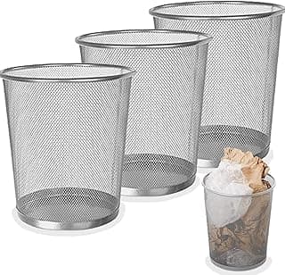 SENENQU 3 Piezas Papelera Oficina Metal Plateado, 12L Cubo Basura Malla Metálica, Pequeña Papelera Escritorio para Dormitorio Baño - 26.5 x 23.5 x 18.8 CM​