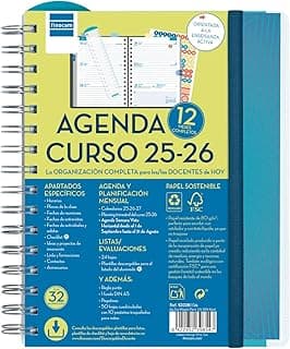 Finocam - Agenda Docente Magistral Personalizable Curso 2025 2026 Semana Vista Horizontal Septiembre 2025- Agosto 2026 (12 meses) Azul Español