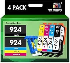 Starink 924 Cartuchos (No con Chip) Compatibles con HP 924 para HP OfficeJet Pro 8120 OfficeJet Pro 8122e 8132e 8124e 8132e 8135e 8134e 8125e, Negro, Cian, Magenta, Amarillo,Pack de 4