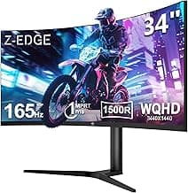Z-Edge Monitor Gaming Curvo 34'', 165Hz, 3440x1440, 1ms MPRT, Altura & Inclinación Ajustables, Pantalla Ultra Ancho 21:9 con DP Cable, FreeSync, 1500R VA, 2* HDMI2.0 &2* DP1.4, RGB, VESA 100 * 100mm