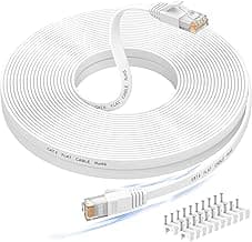 Nixsto Cable Ethernet 30 metros, Cable de red Cat 6 alta Velocidad, Cable Internet plano con conector Rj45 para módem Rúter Switch PS4, Compatible con el cable lan CAT 7/CAT 8, Blanco