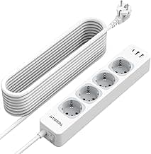 TESSAN Regletas Enchufes con USB C y USB A, 7 en 1 Alargador 10 Metros, Ladron Enchufes de 4 Tomas con Interruptor, 2500W Toma de Alargador 10M, Blanco