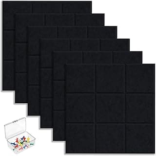 HomeGadget 6x Tablero de Fieltro [30 cm x 30 cm] con 30x Alfileres - Pizarra de Pared Adhesiva para Anuncios por Escritorio de Oficina | Cocina - Negro